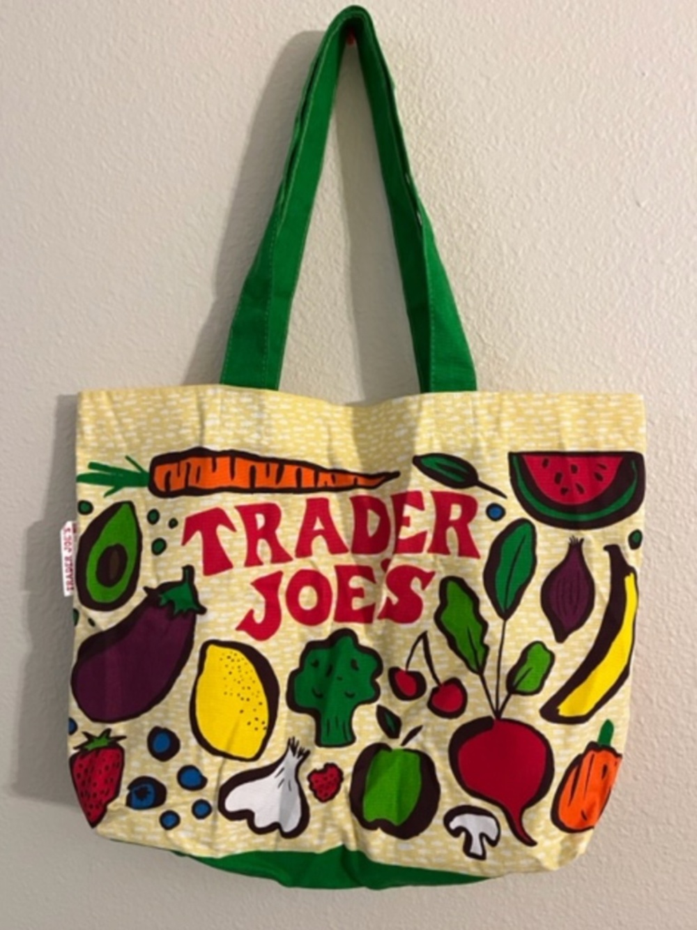Trader Joe's Shopping Bag Fruit and Vegetable 100% cotton MADE in USA Vintage